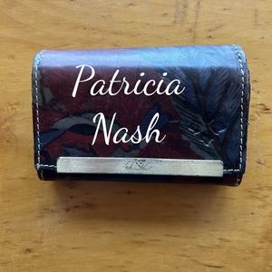 Patricia Nash tri fold wallet floral feather leather